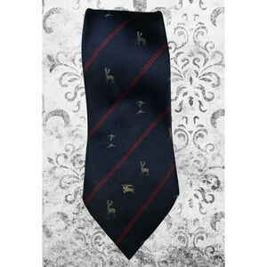 Burberrys — Vintage Silk Navy Tie Hunting Motif (Stag, Pheasant, Boar)